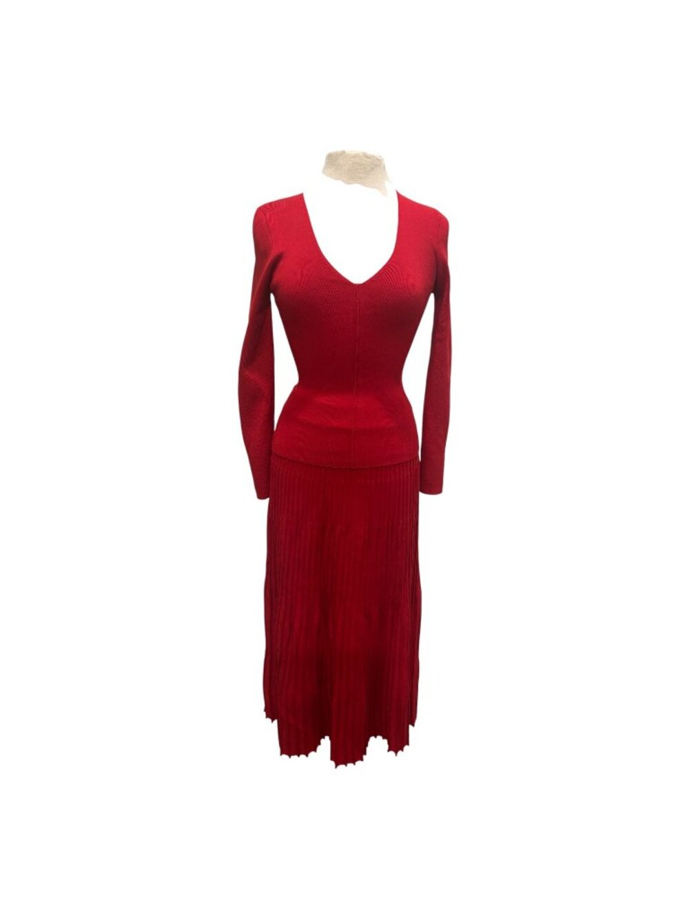 Serafina Australia Red Knit 2 Piece Skirt Set Size 10 Pleated Midi Sweater - Picture 2 of 12